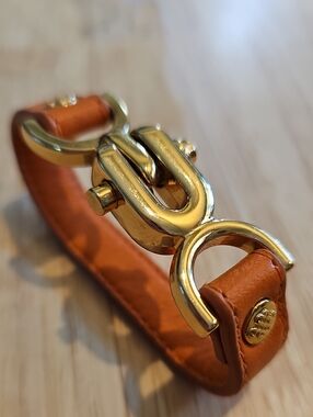 Vintage Bamboopink by JudeFrances Shackle Leather Cuff Bracelet – Orange & Gold